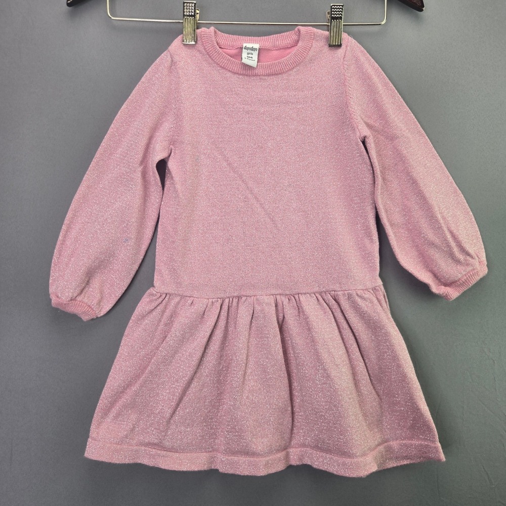 Dopodopo Girls Sweater Dress 3-4Y Pink Metallic Sparkle Drop Waist Long Sleeve